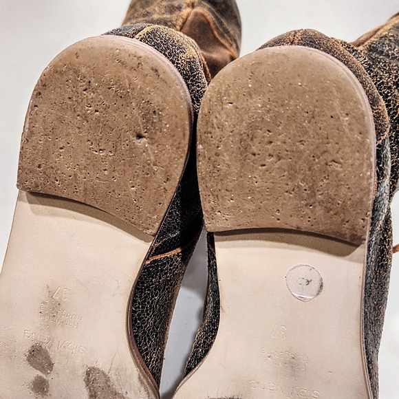 Sibyl Vane Distressed Leather Knee High Riding Boots Women 37 Equestrian Gaucho - Picture 11 of 15